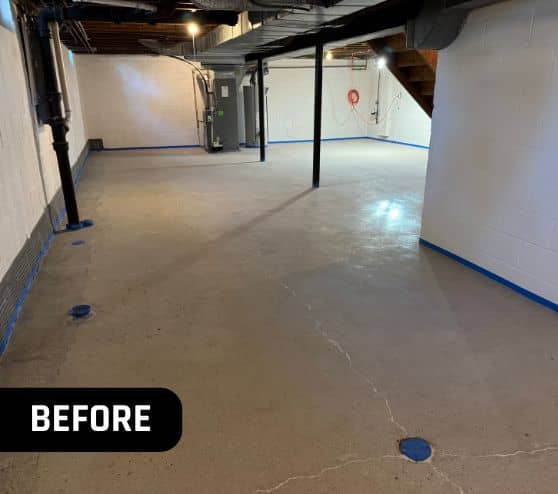 before portrait of homeowner basement with old concrete flooring