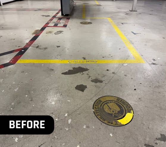 before portrait of business owner warehouse with old flooring