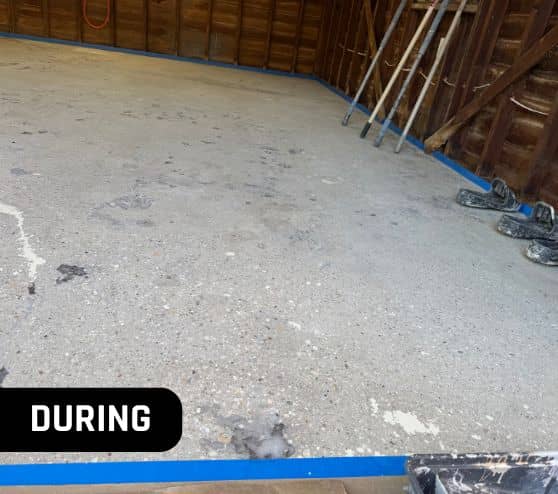 during portrait of mach one® installing Dakota Gray Epoxy Flake Flooring for homeowner garage