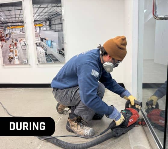 MACH ONE® employee installing new flooring for Western Global