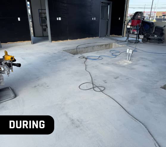 During Epoxy Flake Flooring Project for Take 5 Oil Change in Chesterfield, MI