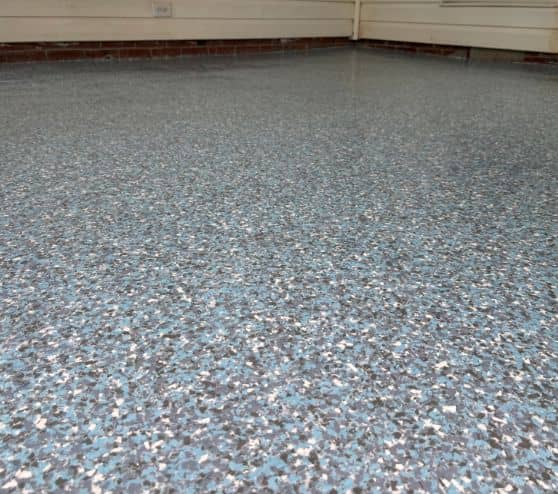 close-up of epoxy flooring installed for homeowner back porch
