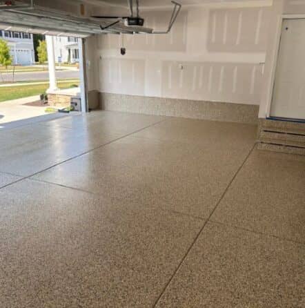 Cappuccino epoxy flake flooring for homeowner garage
