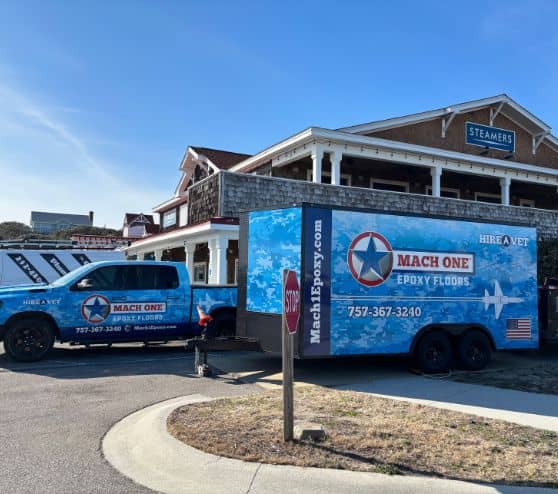 MACH ONE® truck parked in front of Steamers Restaurant