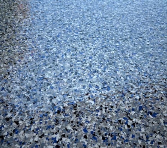 close-up of comet epoxy flake flooring for homeowner garage