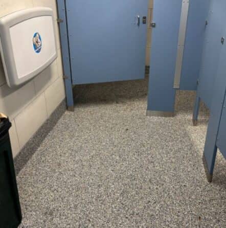 womens bathroom with new epoxy flake flooring for First Landing State Park Bathroom