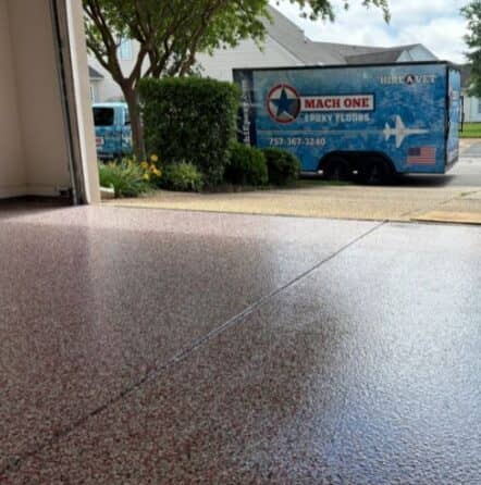 homeowner garage with epoxy flake flooring