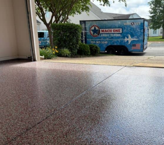 homeowner garage with epoxy flake flooring