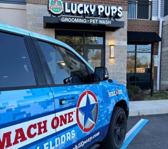 MACH ONE® truck parked in front of Lucky Pups Pet Wash