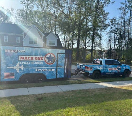 MACH ONE® truck and trailer in front of homeowner house