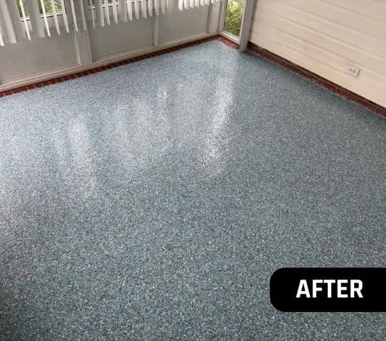 after portrait of homeowner back porch with new flooring