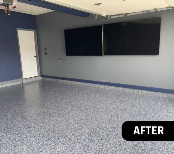homeowner garage with Orbit Epoxy Flake Flooring after portrait