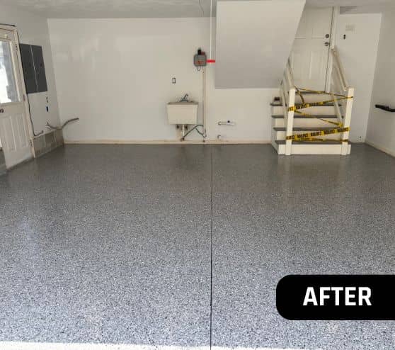 homeowner garage after new epoxy flooring installed