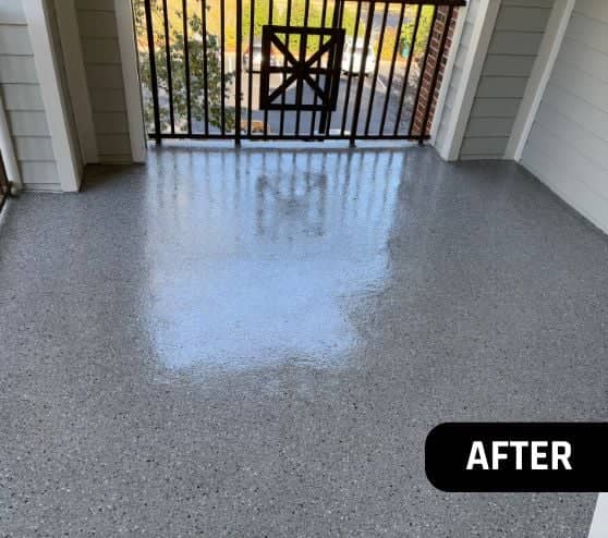 after portrait of homeowner back patio with new epoxy flooring