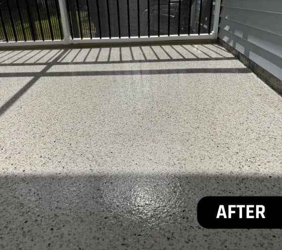after portrait of homeowner patio with new flooring installed
