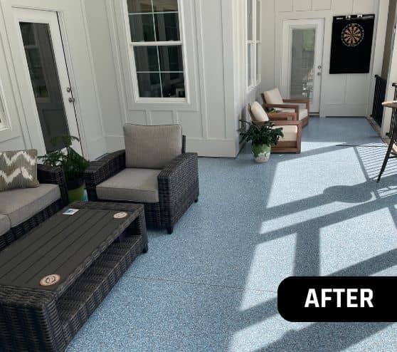 after portrait of homeowner patio with new flooring installed