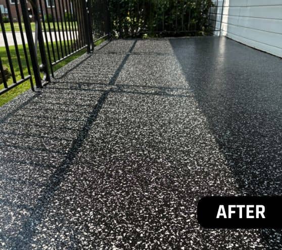 after portrait of front porch with new epoxy flake flooring installed