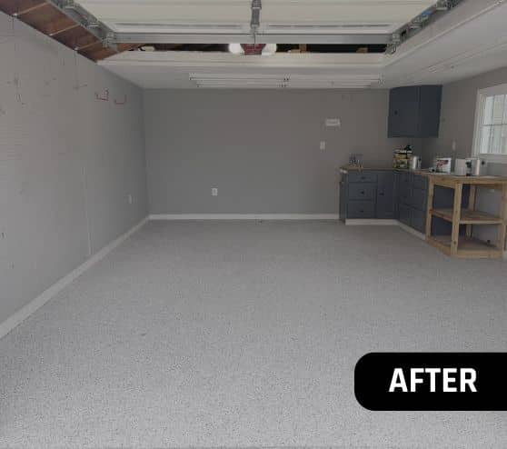 homeowner garage after new flooring was installed