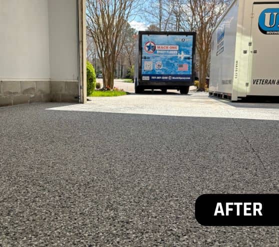 after portrait of homeowner garage with new flooring installed