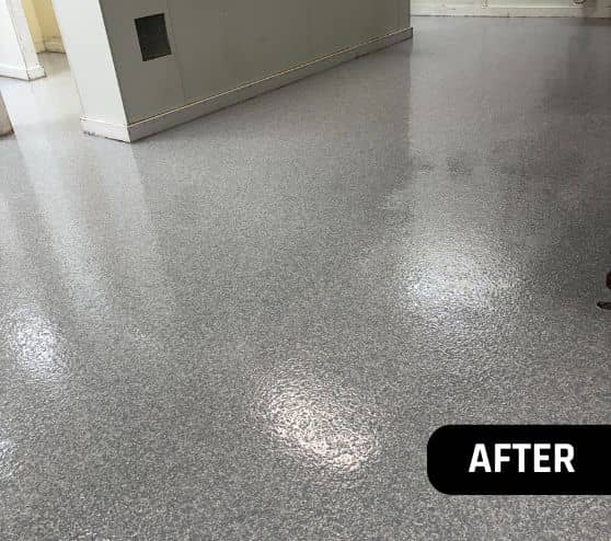 steamers kitchen with Coastal Blue Epoxy Flake Flooring installed