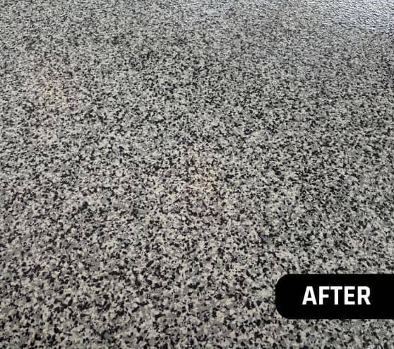 close-up of epoxy flake flooring installed for homeowner garage