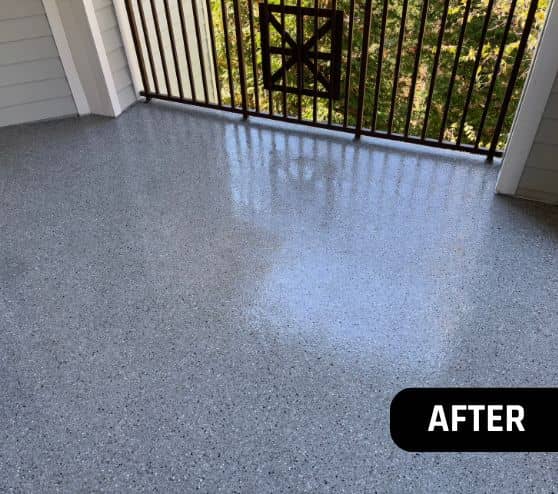 front view of homeowner back patio with new epoxy flooring