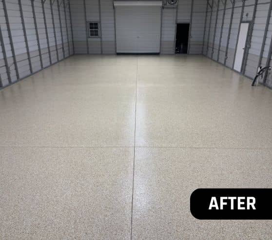 homeowner garage with new Medium Tan Epoxy Flake Flooring