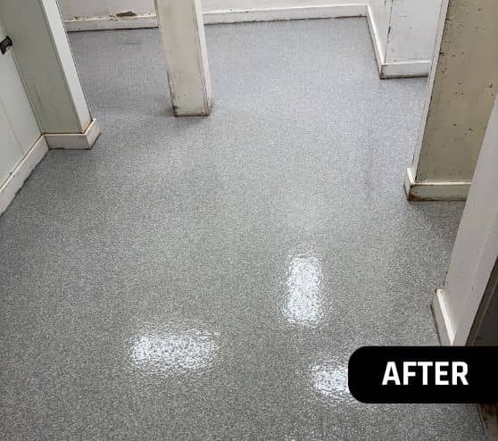 Coastal Blue Epoxy Flake Flooring installed for steamers