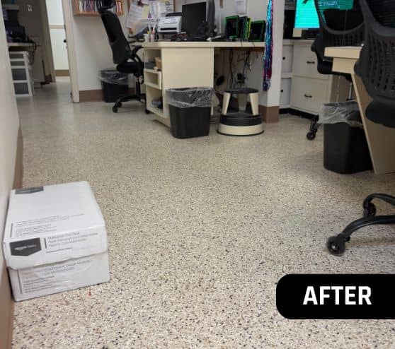 front desk at Morrison Dental Group after portrait with new epoxy flake flooring