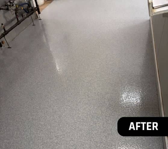 Coastal Blue Epoxy Flake Flooring after portrait