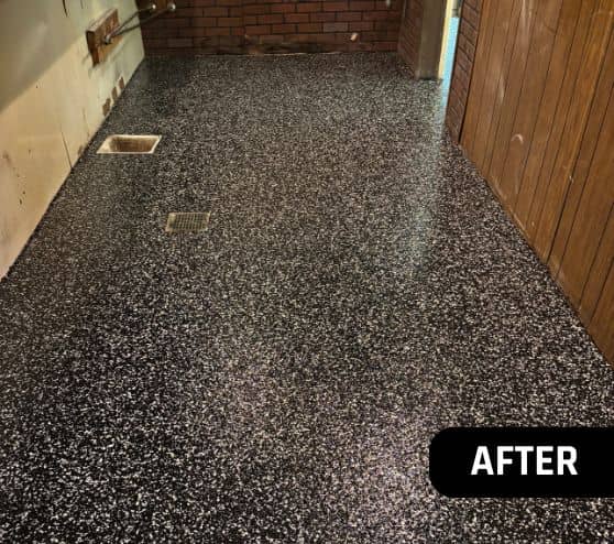 raven epoxy flooring installed for Knights of Columbus kitchen after portrait