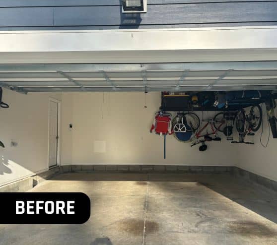 before portrait of homeowner garage with concrete flooring