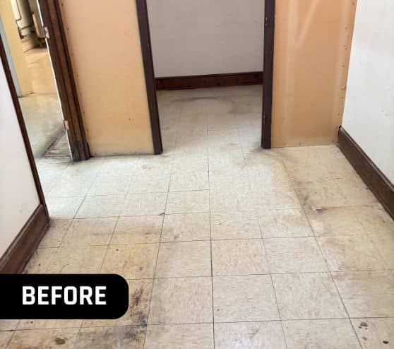 Knights of Columbus kitchen before portrait with old flooring