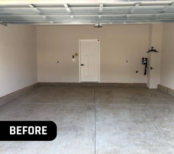 before portrait of homeowner garage with concrete flooring