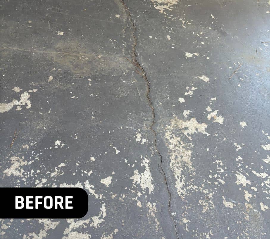before portrait of homeowner garage with old concrete flooring