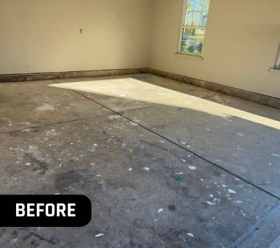before portrait of homeowner garage before new flooring installed