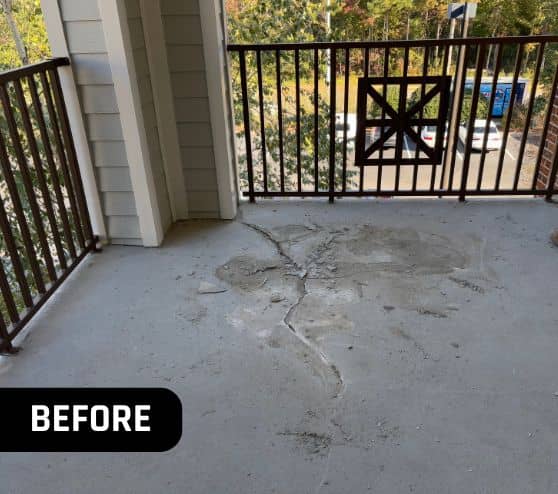 homeowner back patio with old concrete flooring