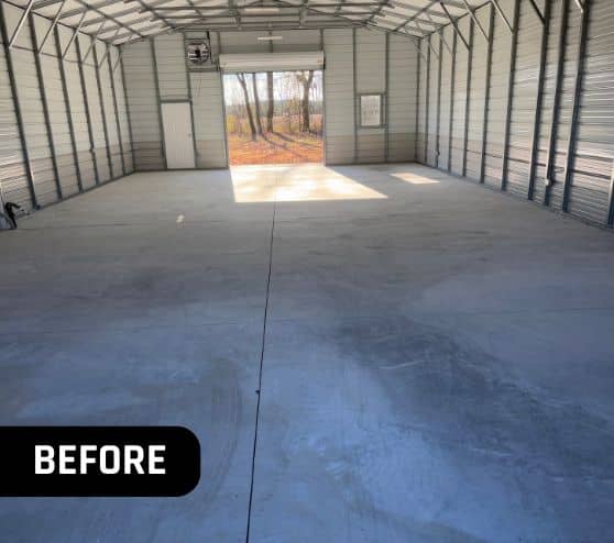 before portrait of homeowner garage with old concrete flooring