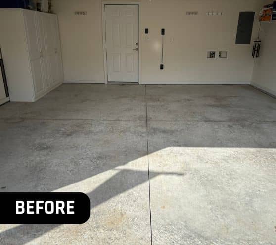 before portrait of homeowner garage before new flooring installed