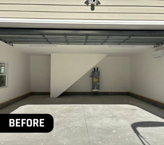 before portrait of homeowner garage before new epoxy flooring installed
