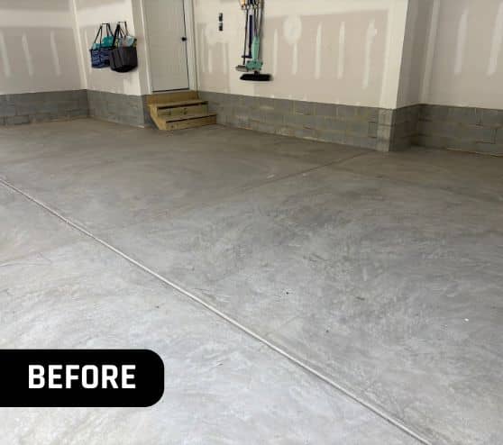 before portrait of homeowner garage with old concrete flooring