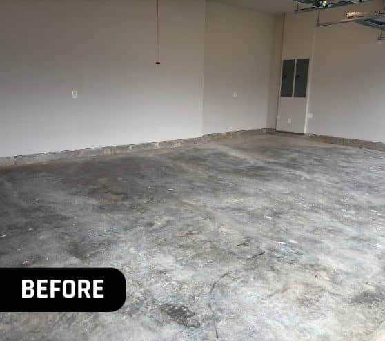 homeowner garage before portrait with old concrete flooring