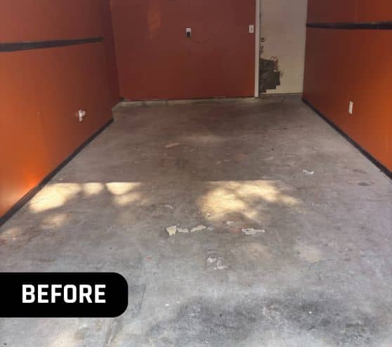 before portrait of homeowner garage in Virginia beach with old flooring