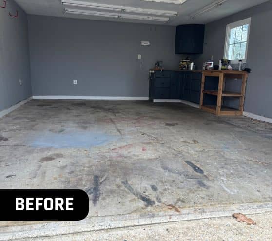 homeowner garage before new flooring installed