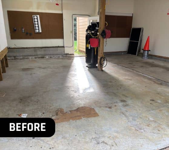 before portrait of homeowner garage with old concrete