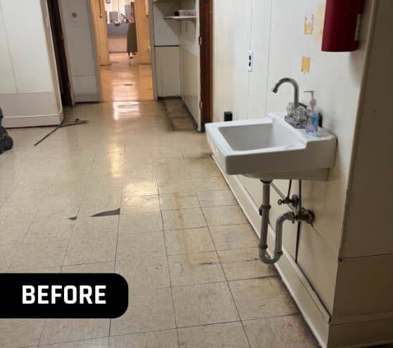 Knights of Columbus kitchen before new flooring installed