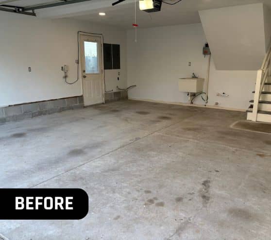 homeowner garage before new flooring installed