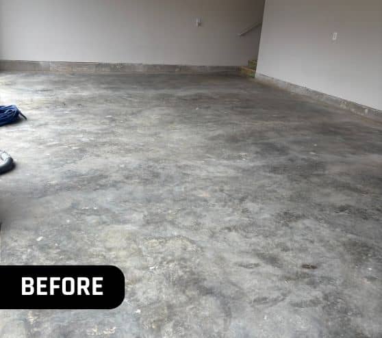 before portrait of homeowner garage before new flooring installed