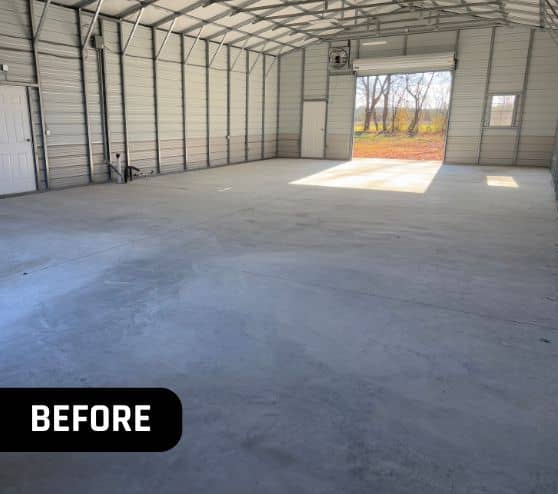 homeowner garage with old flooring installed still before portrait
