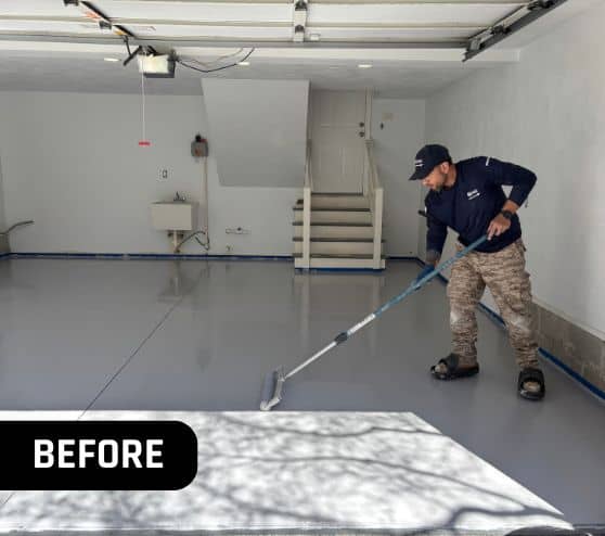 MACH ONE® worker instaling new flooring for homeowner garage